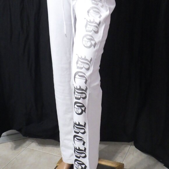 NWT BCBG sz MED LG XL 95% cotton WHITE WITH OMBRE GLITTER LOGO 2PC TRACKSUIT - Picture 5 of 16